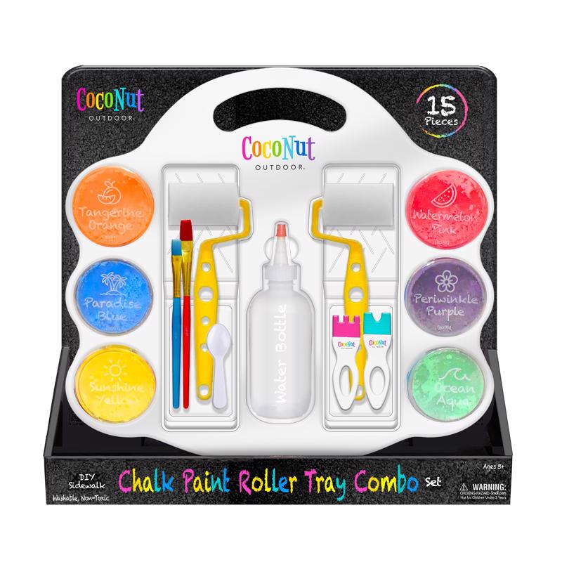 CocoNut Outdoor DIY Sidewalk Chalk Paint Roller Tray Set Multicolored 15 pc