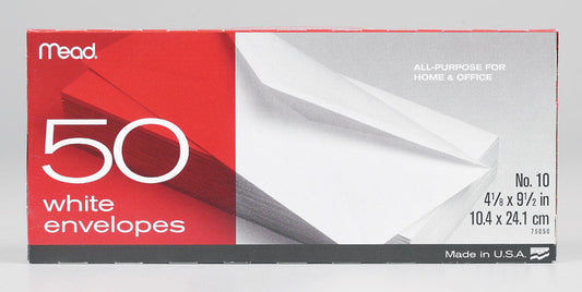 Mead 9.5 in. W X 4.12 in. L No. 10 White Envelopes 50 pk