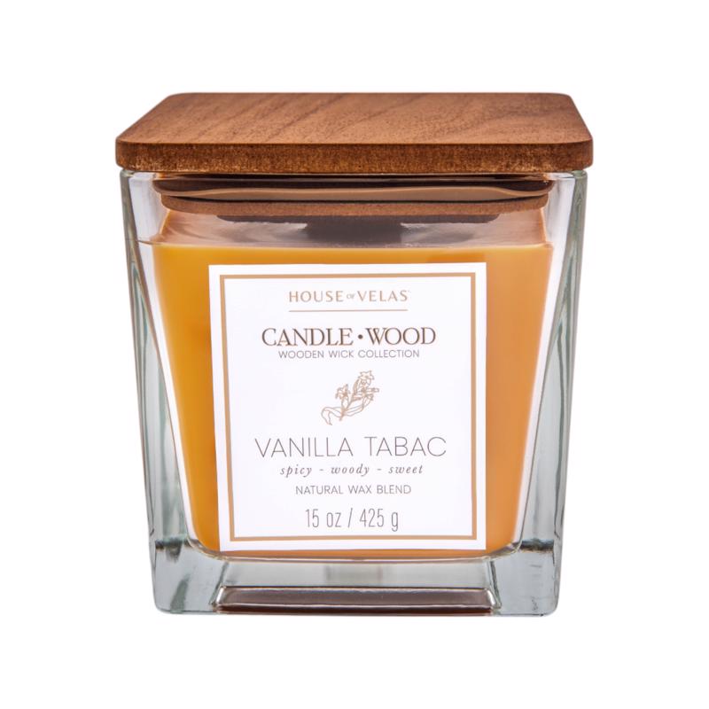 House of Velas Candlewood Light Brown Vanilla Tabac Scent Candle 15 oz