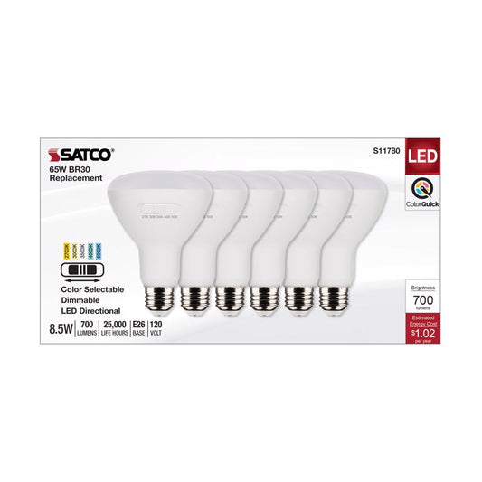 Satco BR30 E26 (Medium) LED Bulb Tunable White/Color Changing 65 Watt Equivalence 6 pk