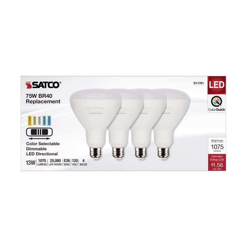 Satco  BR40 E26 (Medium) LED Bulb Tunable White/Color Changing 75 Watt Equivalence 4 pk
