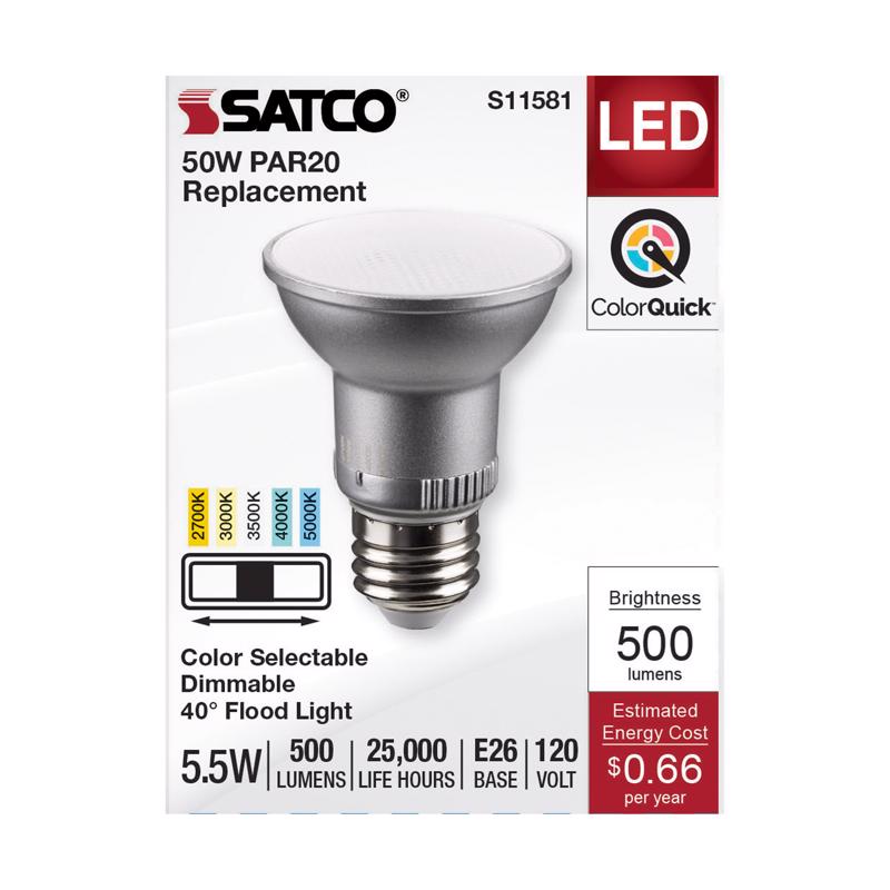 Satco PAR20 E26 (Medium) LED Bulb Tunable White/Color Changing 50 Watt Equivalence 1 pk