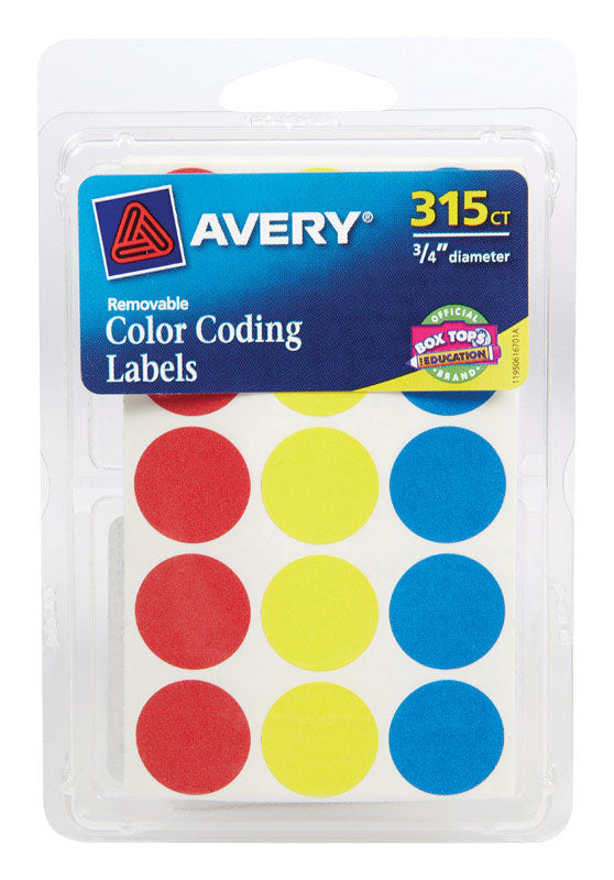 Avery 0.75 in. H X 3/4 in. W Round Assorted Color Coding Label 315 pk