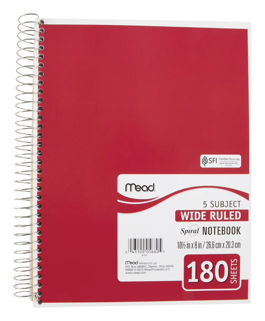 Mead 8 in. W X 10-1/2 in. L Wide Ruled Spiral Assorted Notebook