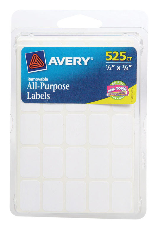 Avery 1/2 in. H X 3/4 in. W Rectangular White Labels 525 pk