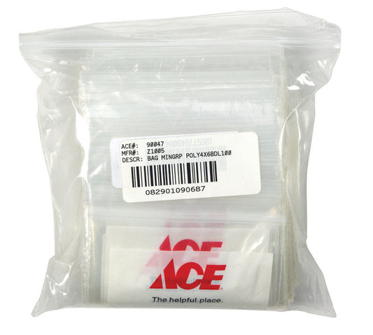 Ace Logo Plastic Clear Reclosable Bag 100 pk 4 in. W X 6 in. L ACE