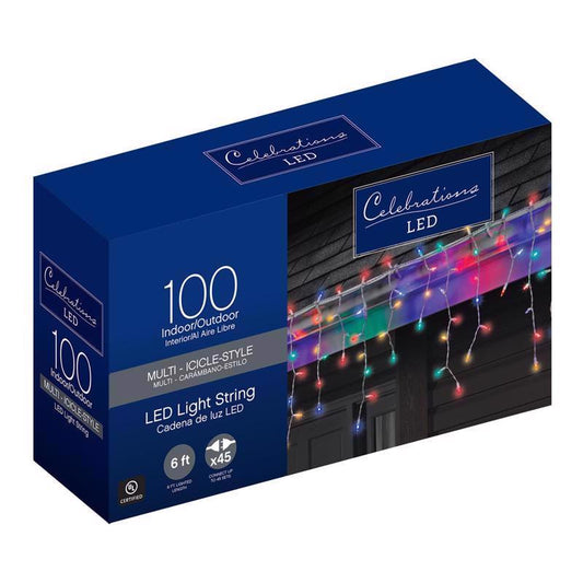 Celebrations Blue LED Mini Multicolored 100 ct Icicle Christmas Lights 5.67 ft.