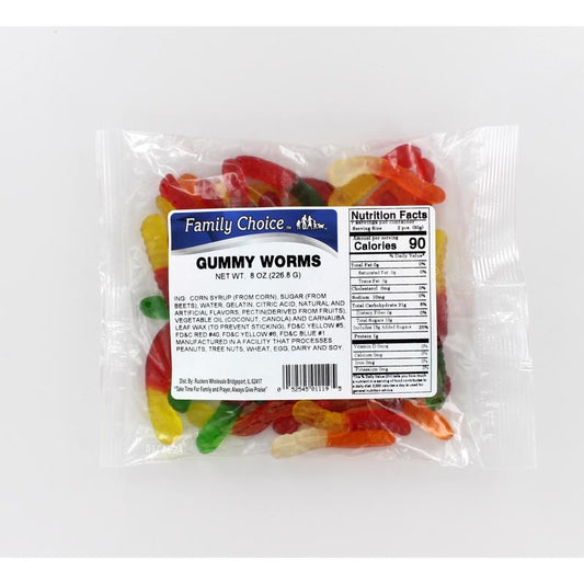 Family Choice Gummy Worms Assorted Candy 8 oz