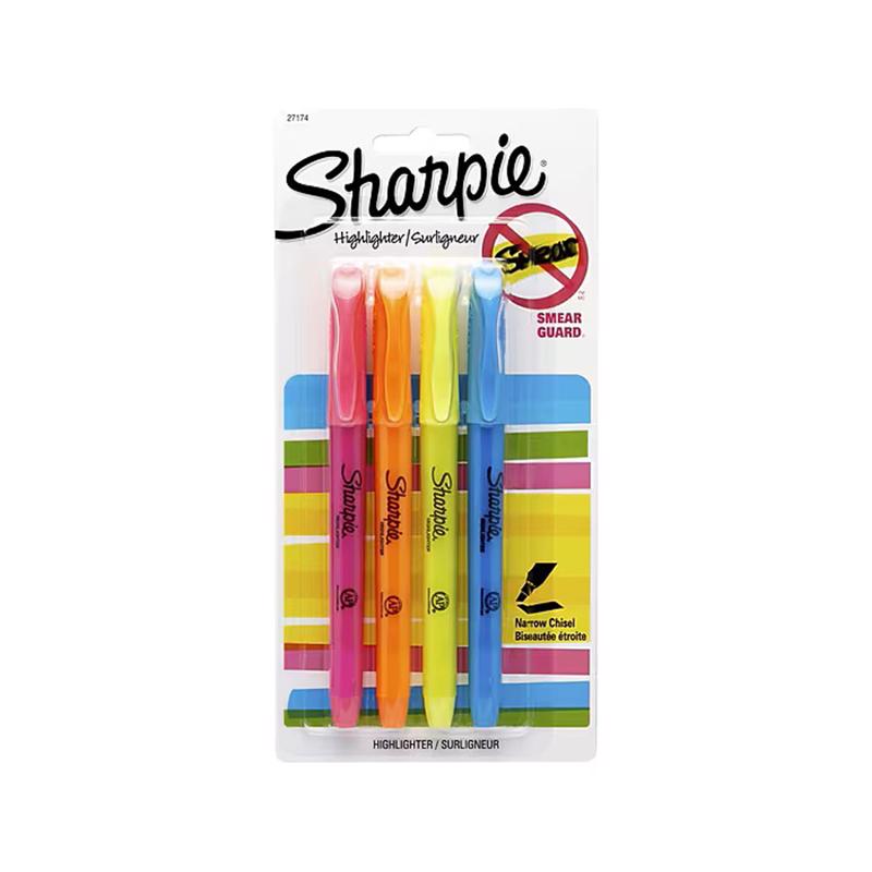 Sharpie Accent Neon Color Assorted Narrow Chisel Tip Highlighter 4 pk