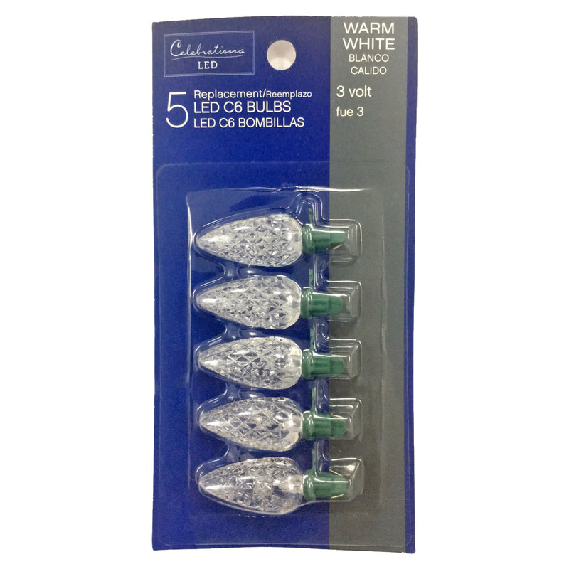 Celebrations Blue LED C6 Warm White 5 ct Replacement Christmas Light Bulbs