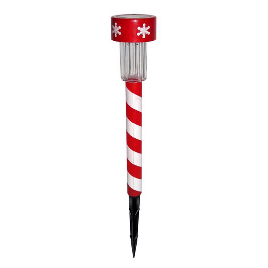 Alpine LED Cool White Solar Powered Lighted Candy Cane Stake 14 in. Pathway Decor
