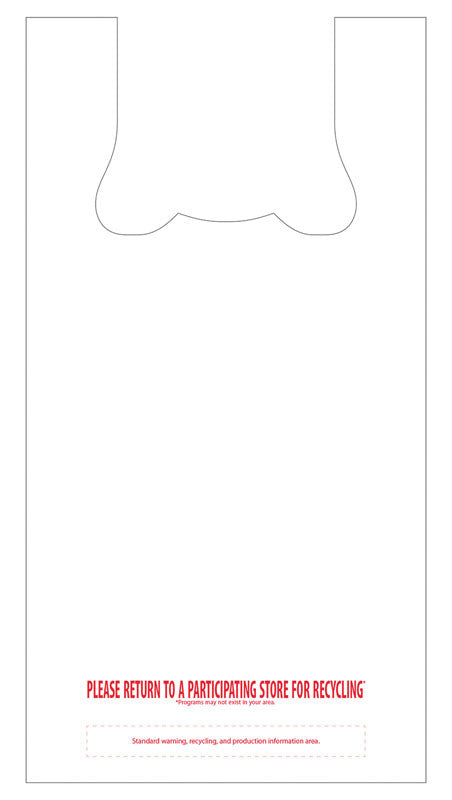 Recycled Plastic White T-Shirt Bag 1000 pk 22 in. H X 6.5 in. W X 11.5 in. L