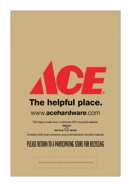 Ace Logo Recycled Plastic Brown Shopping Bag 1500 pk 15 in. H X 2 in. W X 10 in. L Ace The Helpful P