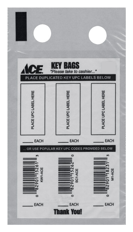 Ace Logo Plastic Clear Key Bags 250 pk 6 in. H X 4 in. W