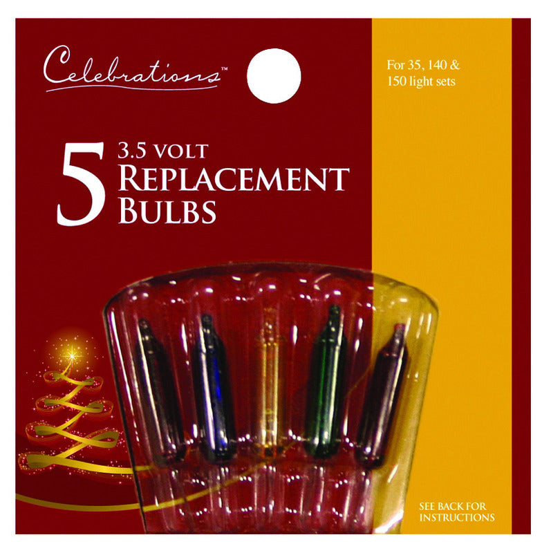 Celebrations Red Incandescent Mini Multicolored 5 ct Replacement Christmas Light Bulbs