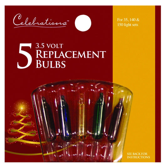Celebrations Red Incandescent Mini Multicolored 5 ct Replacement Christmas Light Bulbs